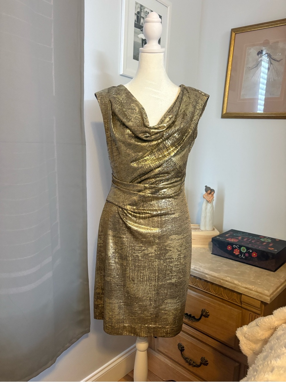 connected apparel Metallic Gold One-Shoulder Sheath Dress